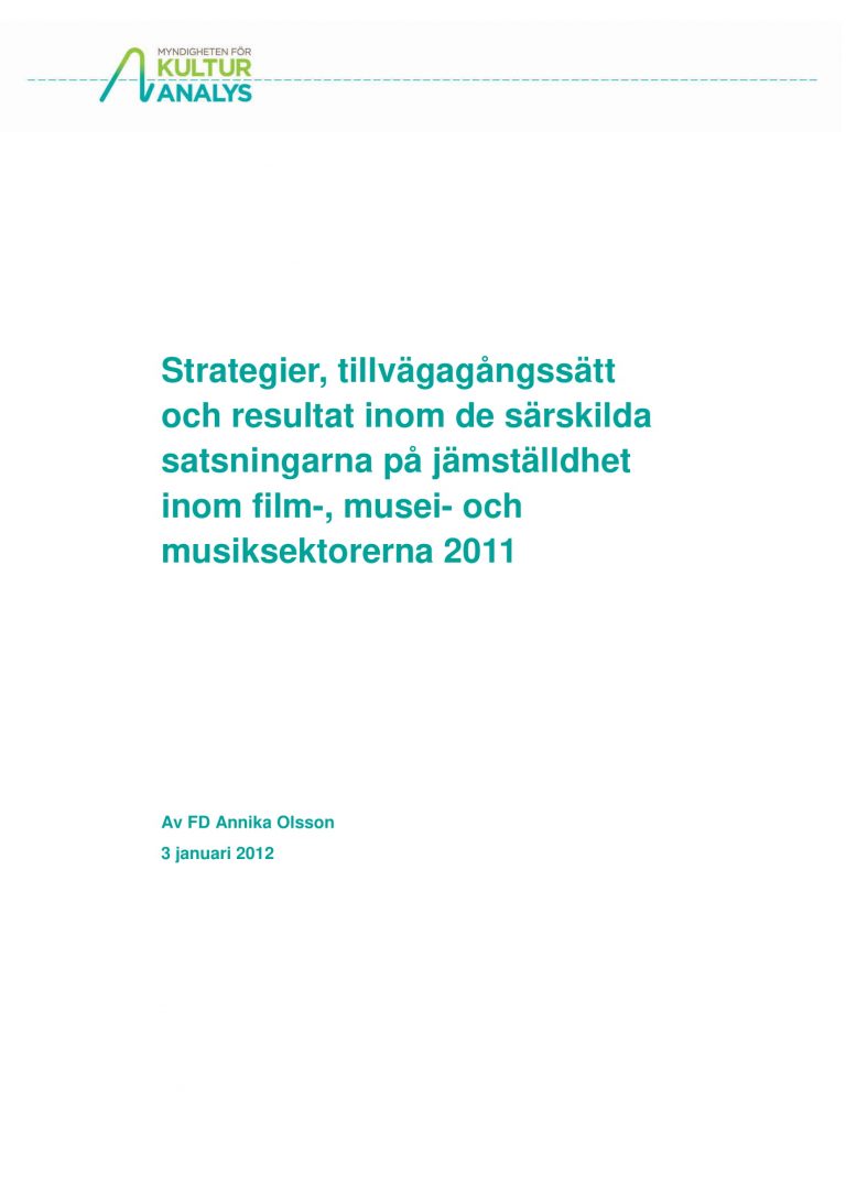 Omslagsbild Jämställdhetssatsningar inom film, musei- och musiksektorerna